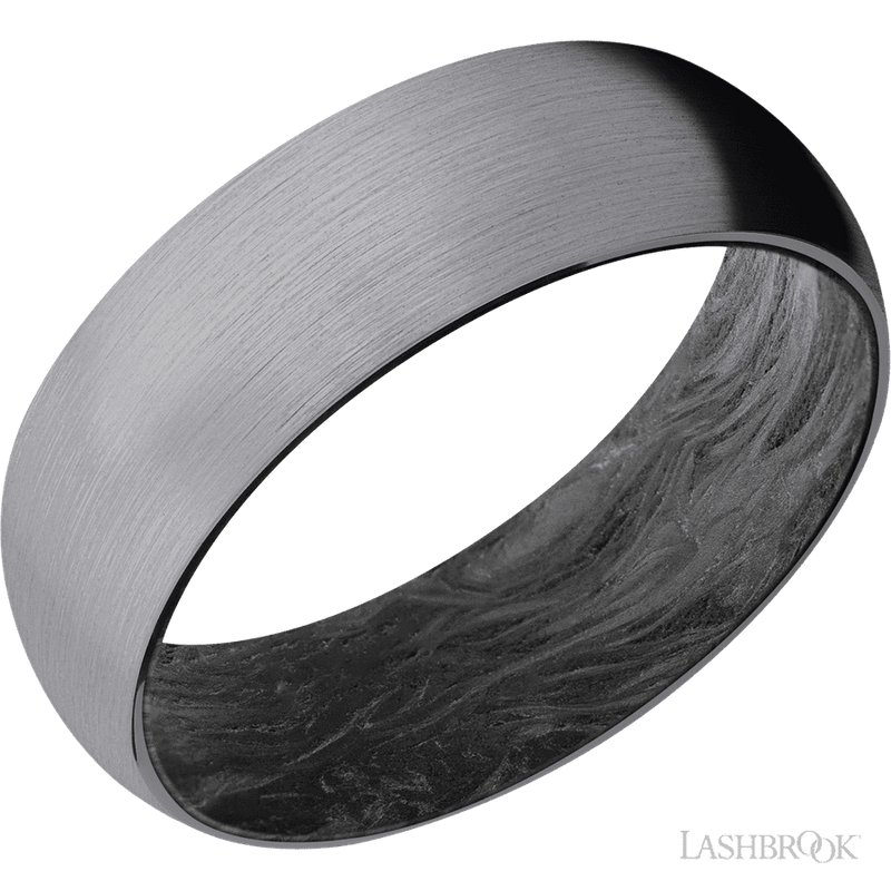 7 mm wide Domed Tantalum band featuring a Forged Carbon Fiber sleeve.