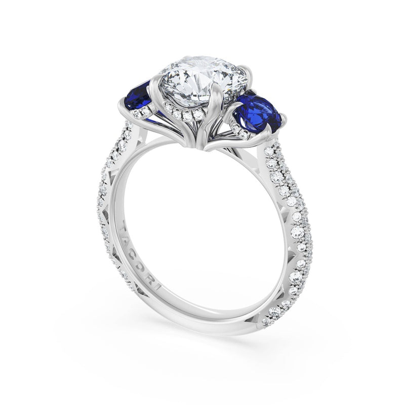 Round 3-Stone Engagement Ring in Blue Sapphire