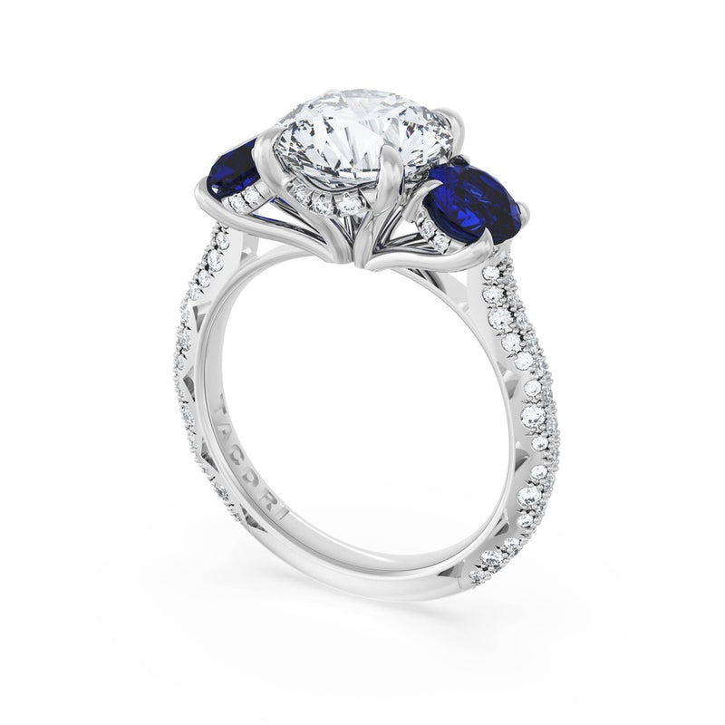 Round 3-Stone Engagement Ring in Blue Sapphire