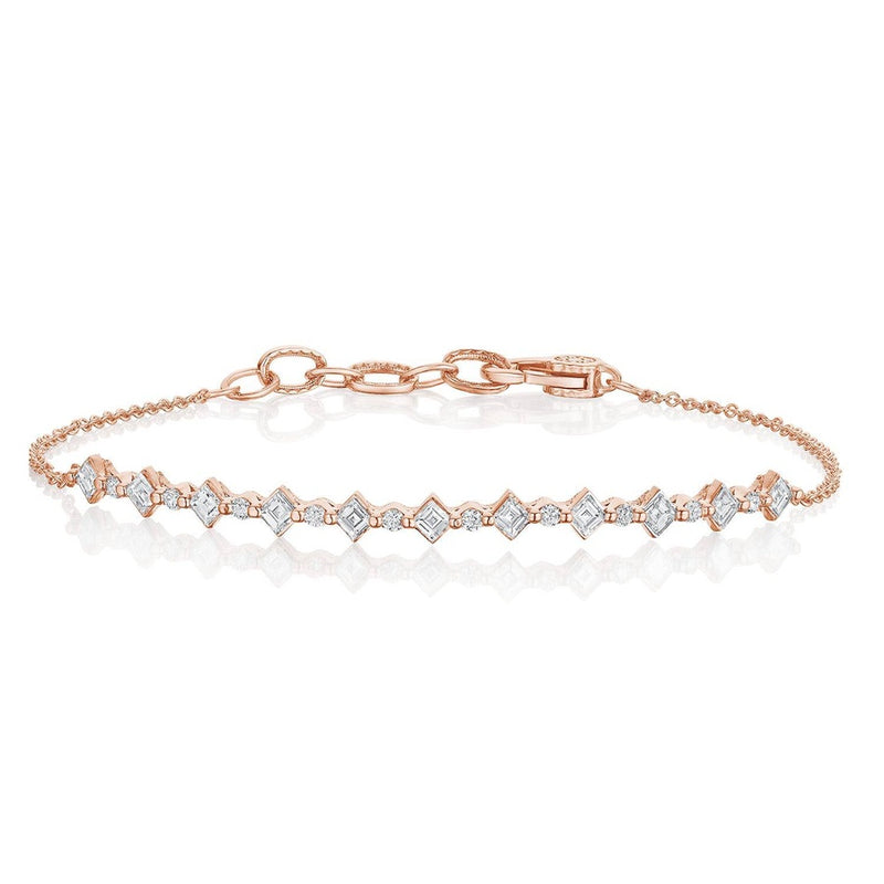 Carré and Round Diamond Bracelet in 18kt Rose Gold