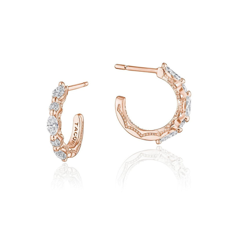 Marquise and Round Diamond Hoop Earrings in 18kt Rose Gold
