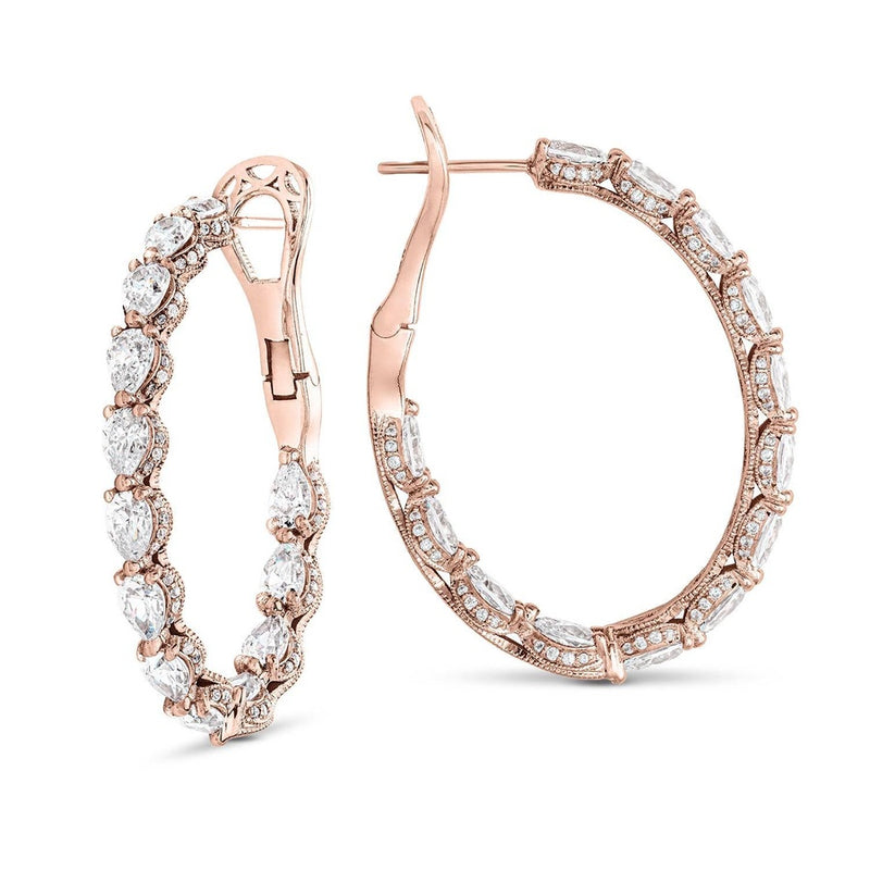 Pear Cut Oval Diamond Hoop Earrings in 18kt Rose Gold