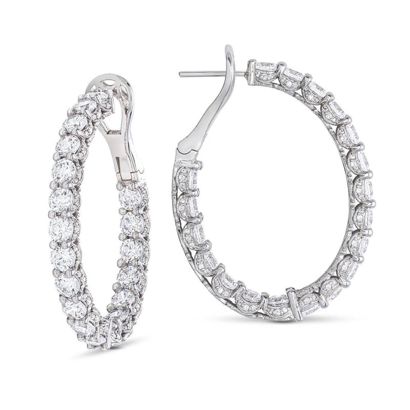 Round Cut Oval Diamond Hoop Earrings in 14kt White Gold