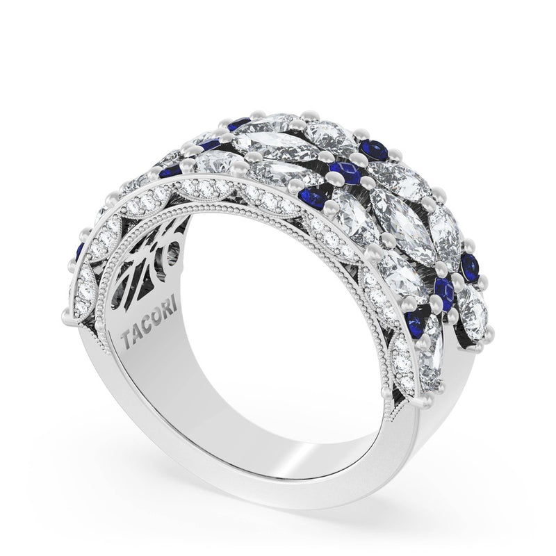 East West Marquise and Pear Blue Sapphire Mosaic Band