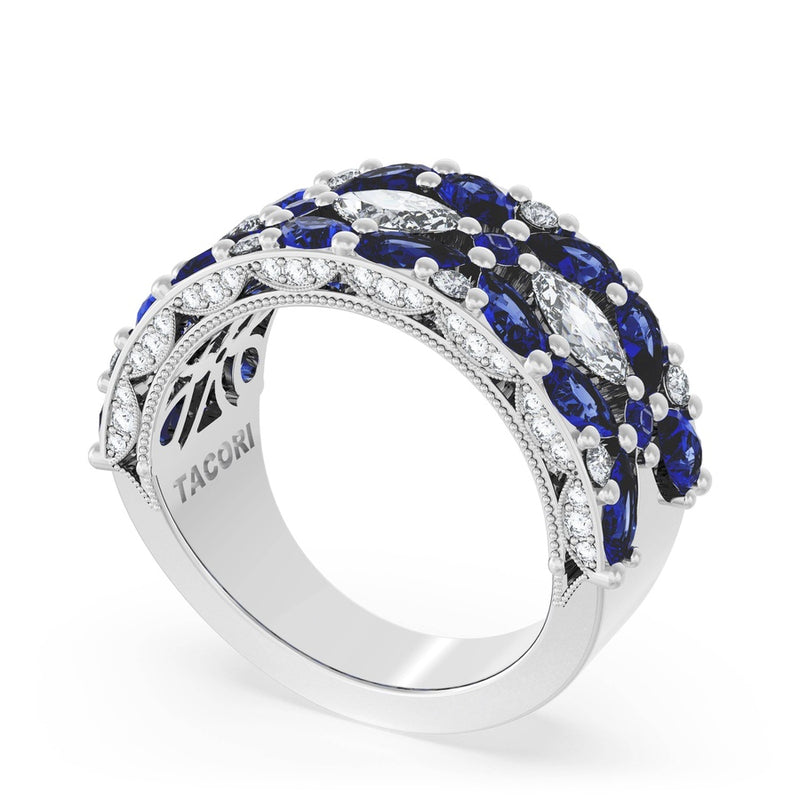 East West Marquise and Pear Blue Sapphire Mosaic Band