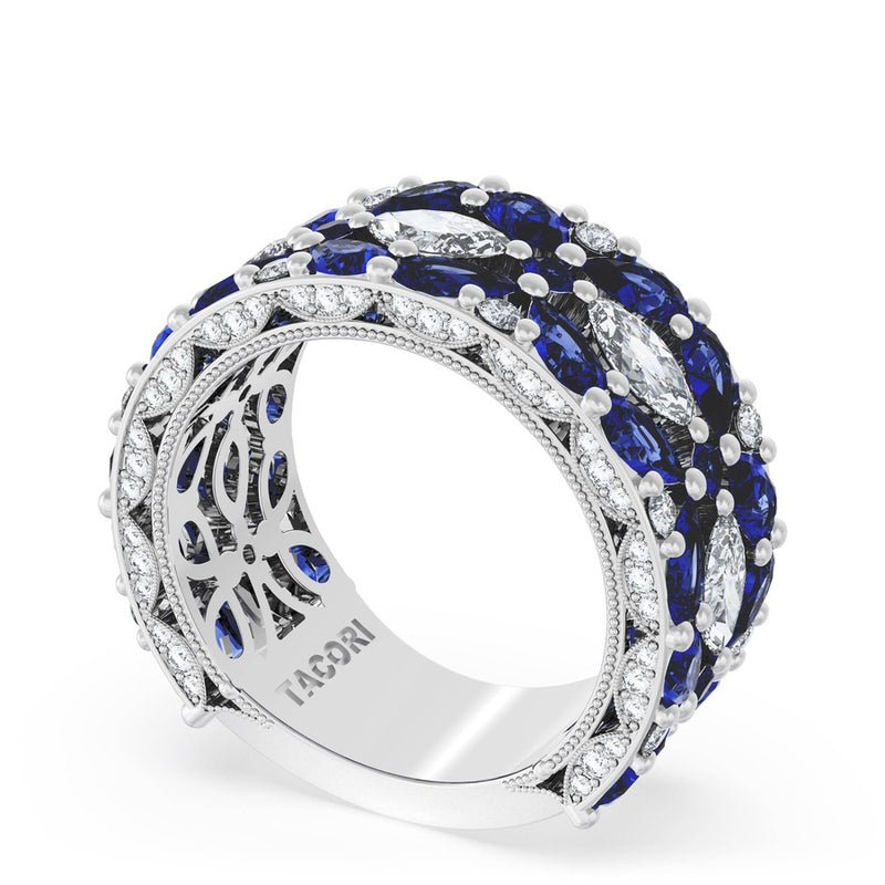 East West Marquise and Pear Blue Sapphire Mosaic Band