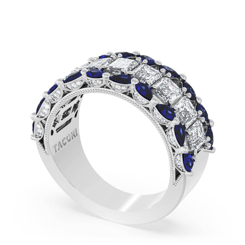 Emerald and Pear Blue Sapphire Mosaic Band