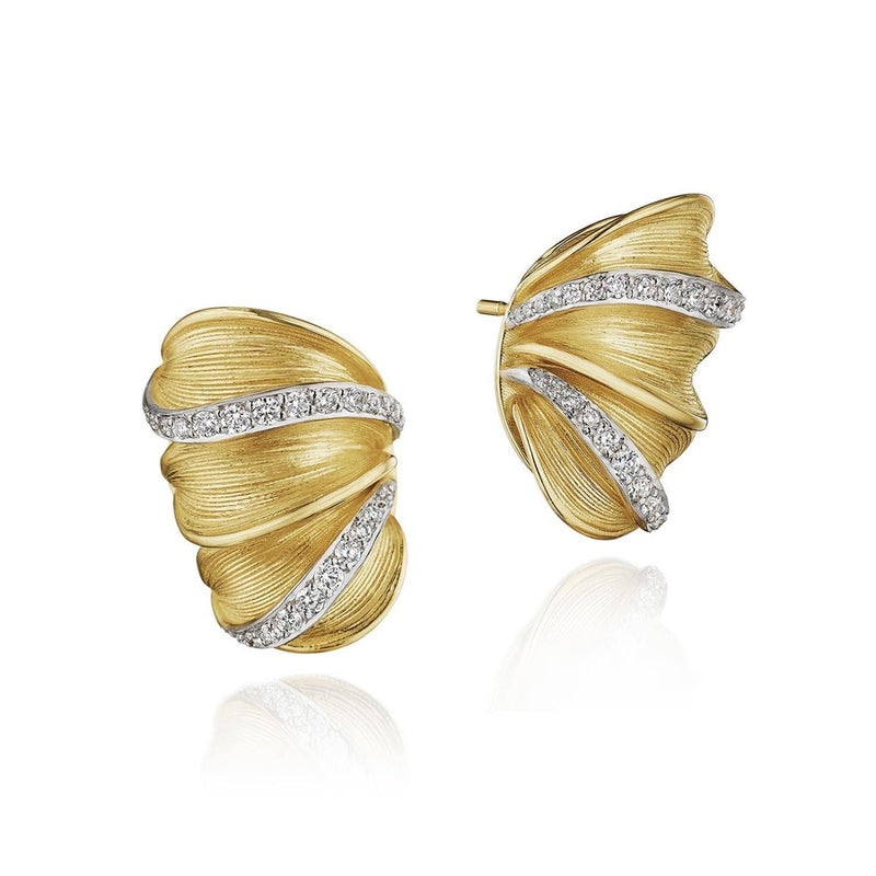 Multi Petal Diamond Huggie Earrings in 18kt Yellow Gold