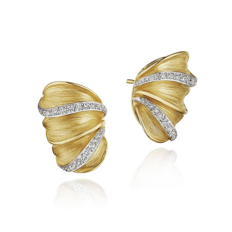 Multi Petal Diamond Huggie Earrings in 14kt Yellow Gold