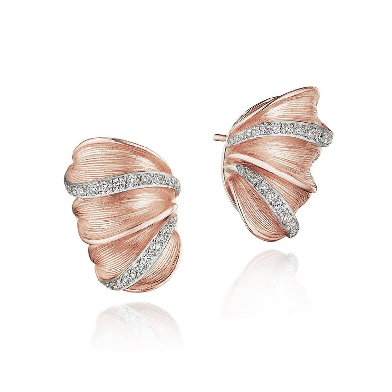 Multi Petal Diamond Huggie Earrings in 18kt Rose Gold