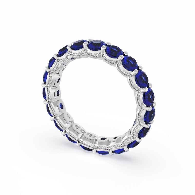 Round Cut Blue Sapphire Eternity Band in 18kt White Gold