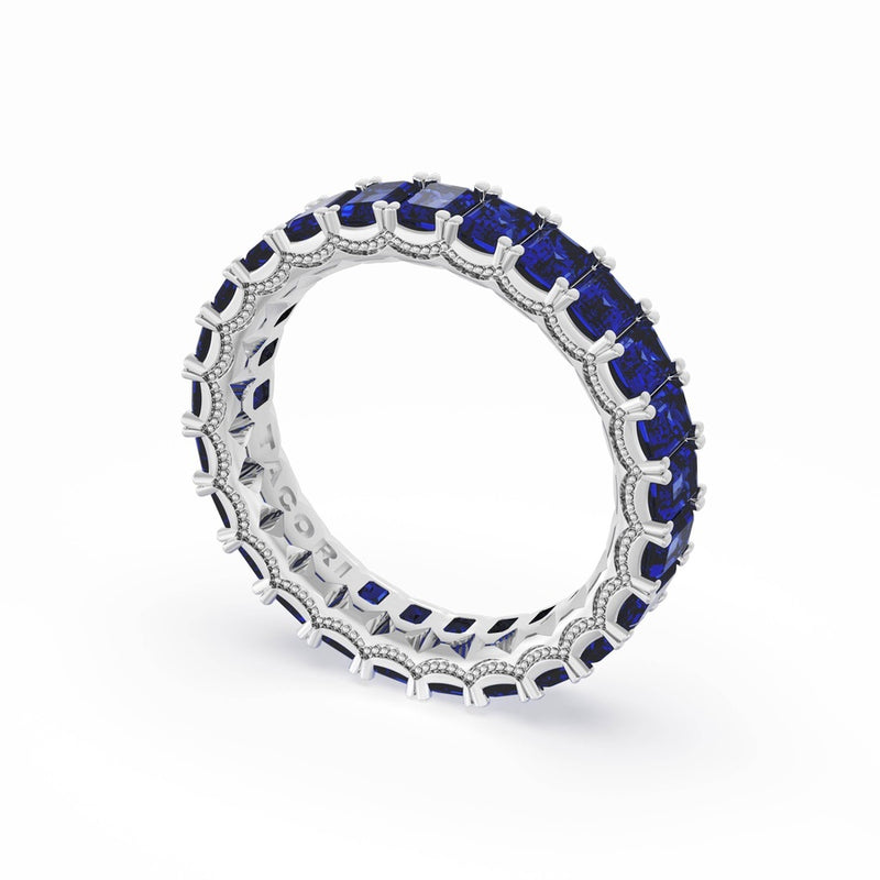 Emerald Cut Blue Sapphire Eternity Band in Platinum