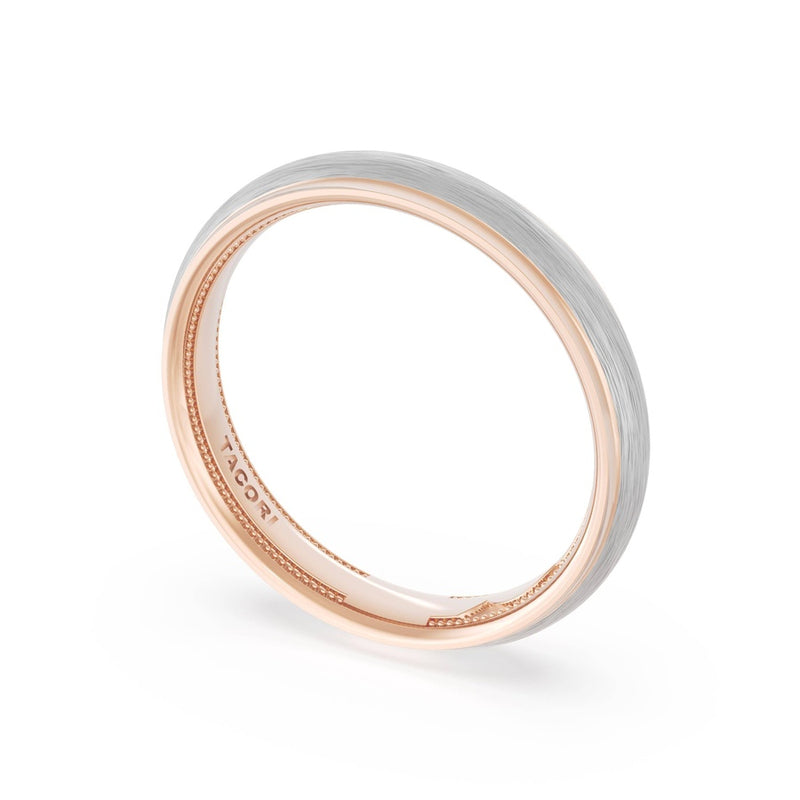 Rounded Brush Finish Wedding Band in 18kt Rose Gold & Platinum