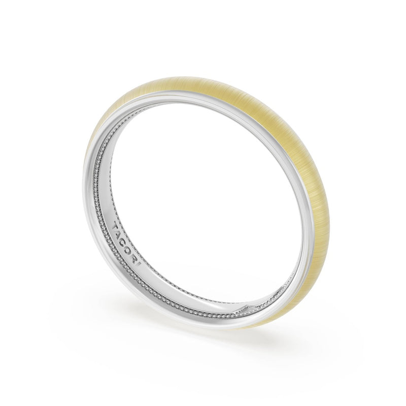 Rounded Satin Finish Wedding Band in 18kt White Gold & 18kt Yellow Gold