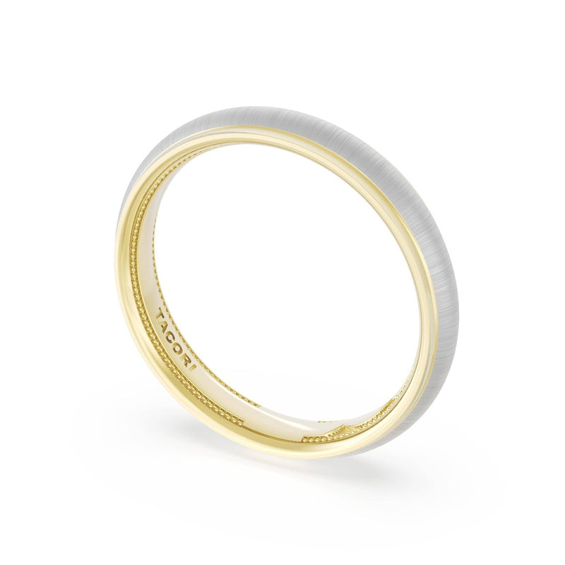 Rounded Satin Finish Wedding Band in 18kt Yellow Gold & 18kt White Gold