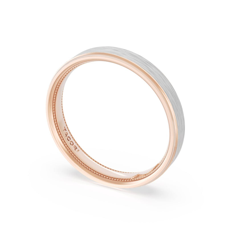 Flat Brush Finish Wedding Band in 18kt Rose Gold & 18kt White Gold