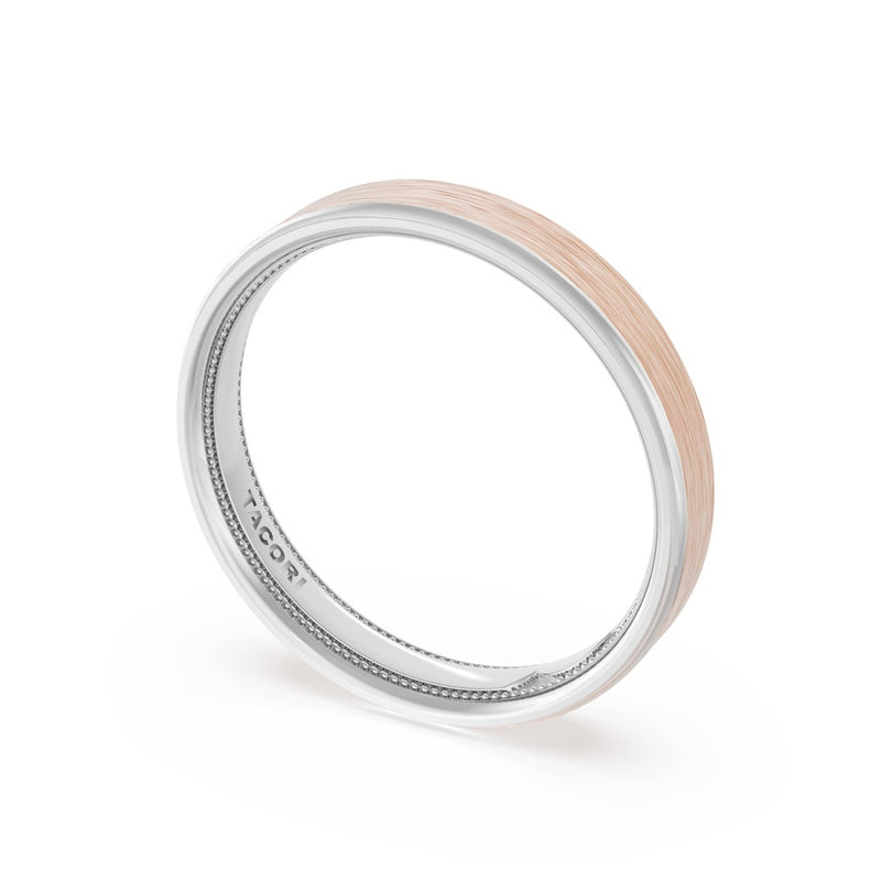 Flat Brush Finish Wedding Band in Platinum & 18kt Rose Gold