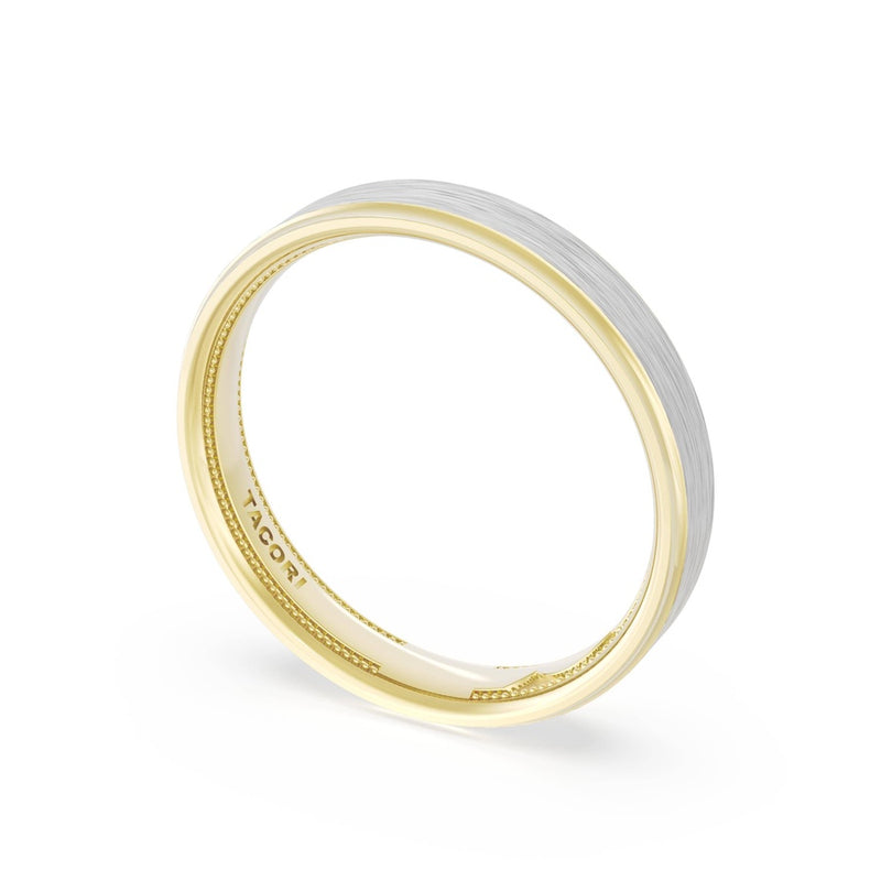 Flat Brush Finish Wedding Band in 18kt Yellow Gold & Platinum
