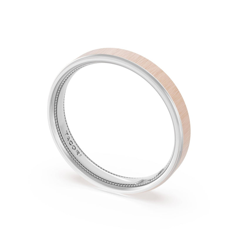 Flat Satin Finish Wedding Band in 18kt White Gold & 18kt Rose Gold