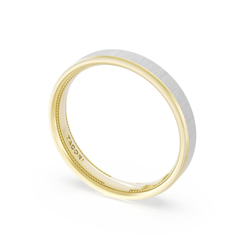 Flat Satin Finish Wedding Band in 18kt Yellow Gold & 18kt White Gold