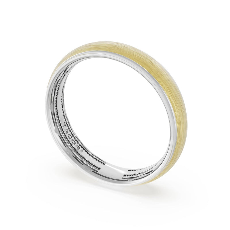 Rounded Brush Finish Wedding Band in 18kt White Gold & 18kt Yellow Gold