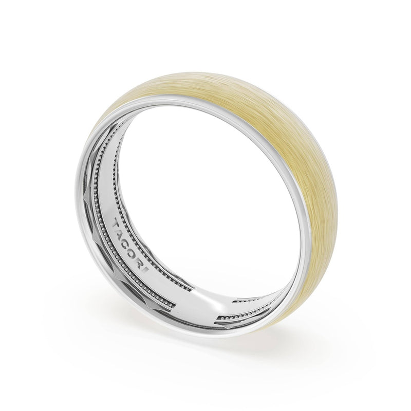 Rounded Brush Finish Wedding Band in 18kt White Gold & 18kt Yellow Gold