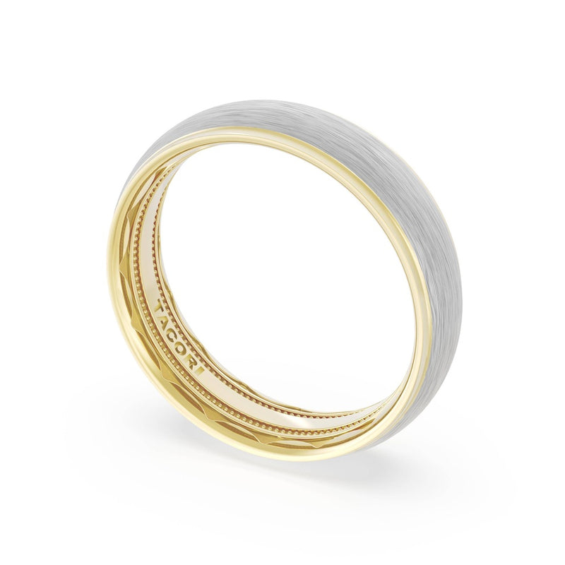Rounded Brush Finish Wedding Band in 18kt Yellow Gold & 18kt White Gold
