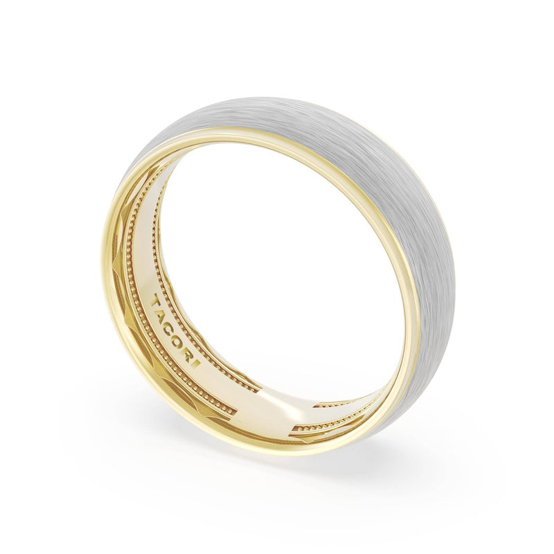 Rounded Brush Finish Wedding Band in 18kt Yellow Gold & 18kt White Gold