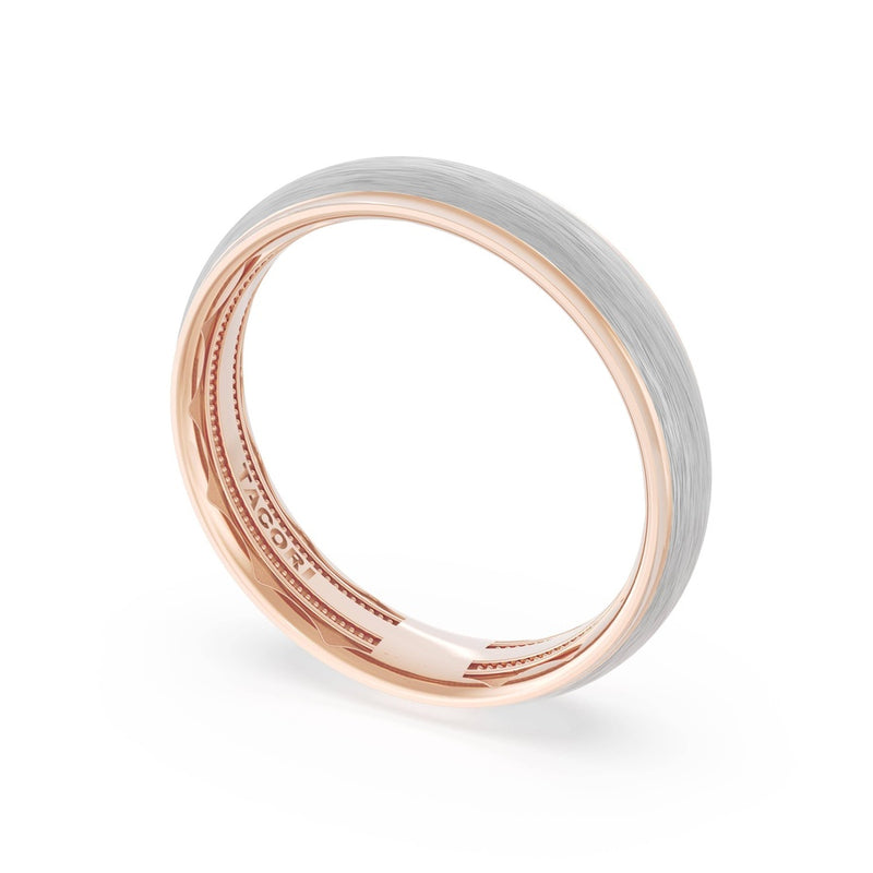Rounded Brush Finish Wedding Band in 18kt Rose Gold & Platinum