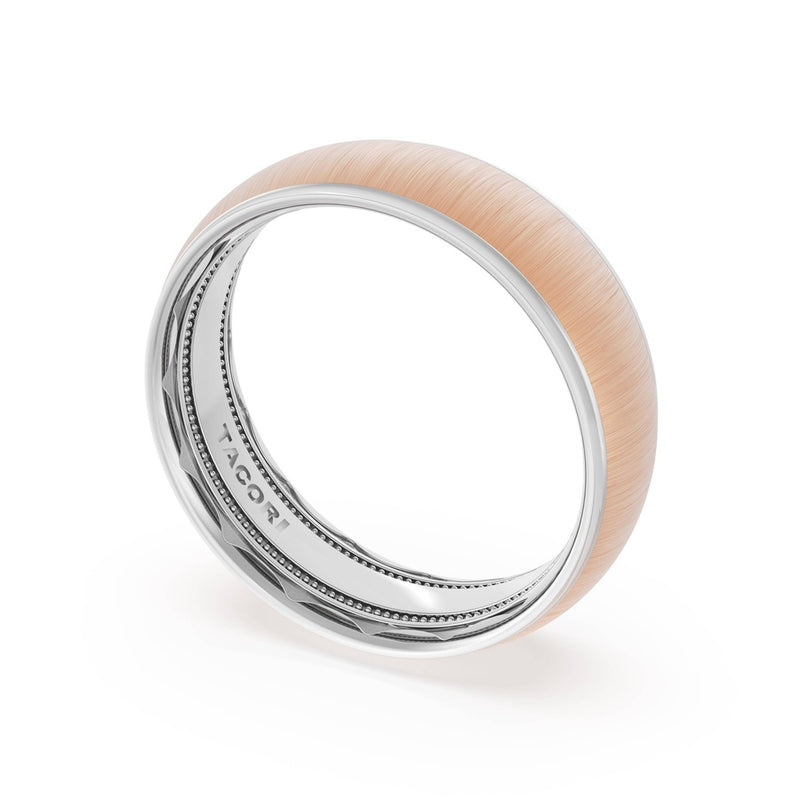 Rounded Satin Finish Wedding Band in Platinum & 18kt Rose Gold