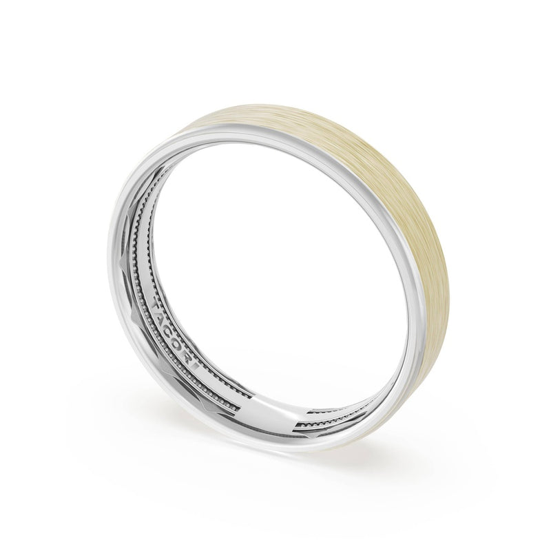 Flat Brush Finish Wedding Band in 18kt White Gold & 18kt Yellow Gold