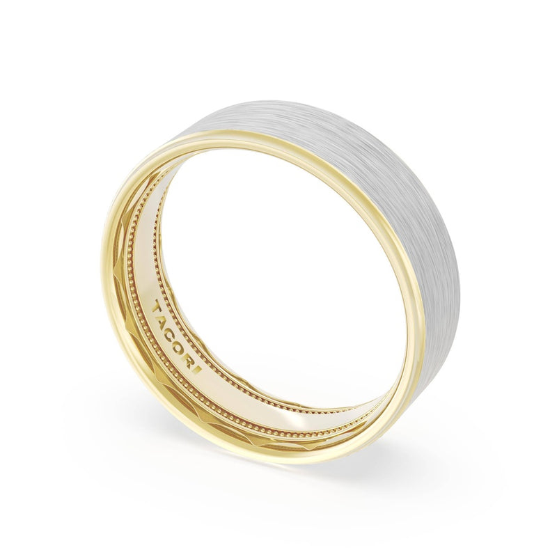 Flat Brush Finish Wedding Band in 18kt Yellow Gold & 18kt White Gold