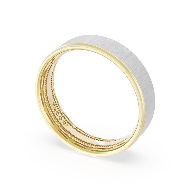 Flat Satin Finish Wedding Band in 18kt Yellow Gold & 18kt White Gold