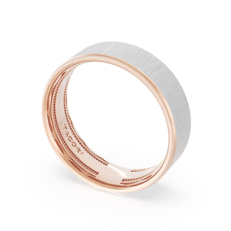 Flat Satin Finish Wedding Band in 18kt Rose Gold & Platinum
