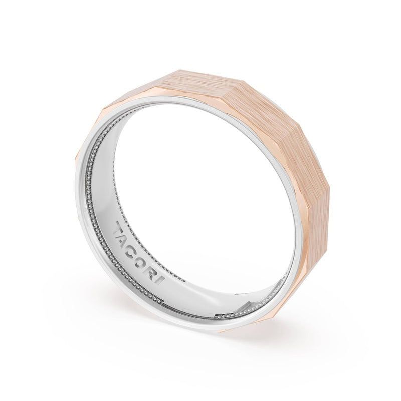 Brush Finish Faceted Wedding Band in Platinum & 18kt Rose Gold