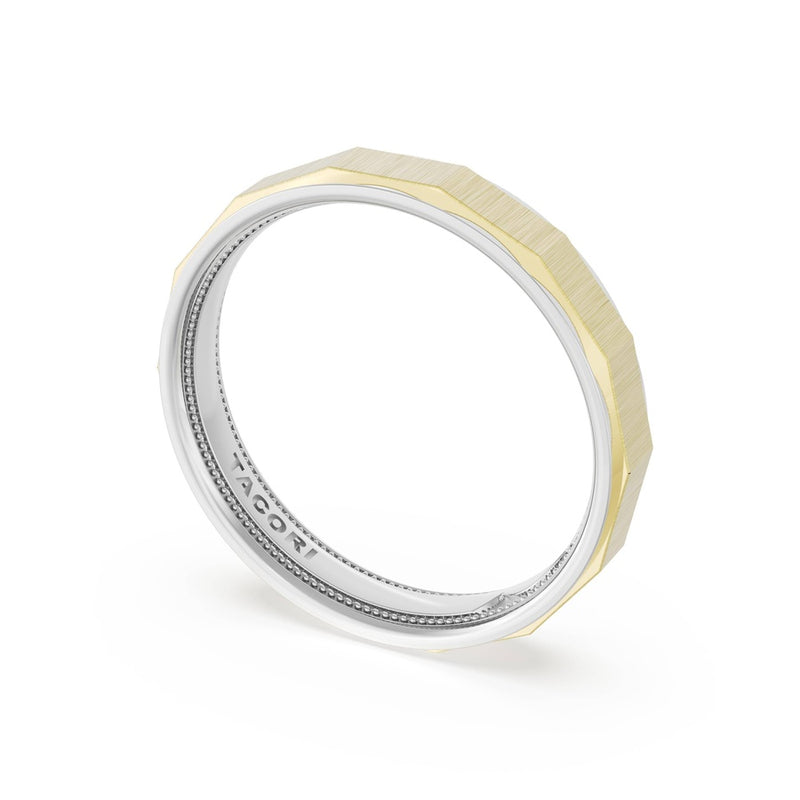 Satin Finish Faceted Wedding Band in 18kt White Gold & 18kt Yellow Gold