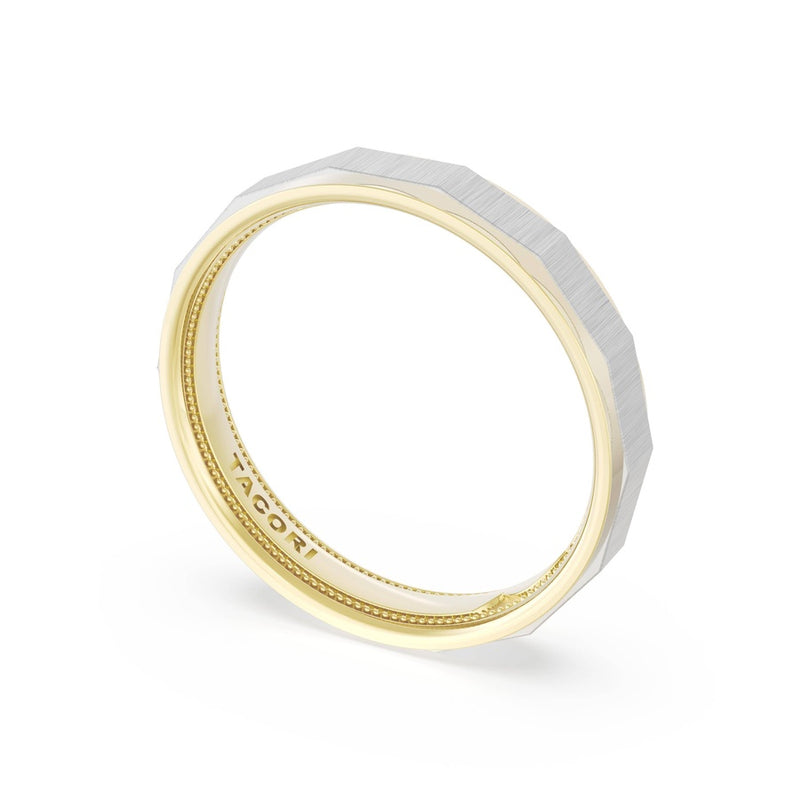 Satin Finish Faceted Wedding Band in 18kt Yellow Gold & Platinum
