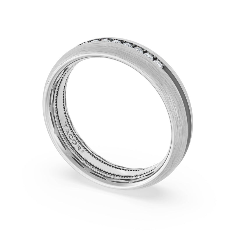Rounded Brush Finish Diamond Wedding Band in 18kt White Gold