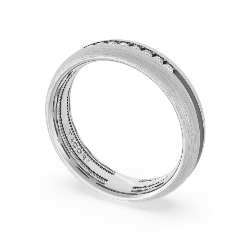 Rounded Brush Finish Diamond Wedding Band in 18kt White Gold