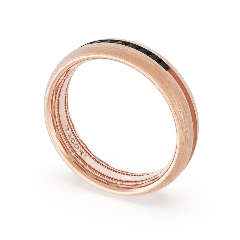 Rounded Brush Finish Black Diamond Wedding Band in 18kt Rose Gold