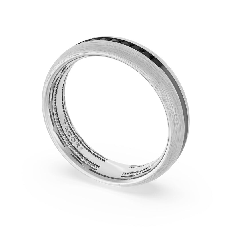 Rounded Brush Finish Black Diamond Wedding Band in Platinum
