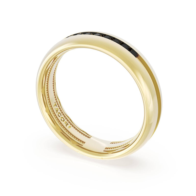 Rounded High Polish Finish Black Diamond Wedding Band in 18kt Yellow Gold