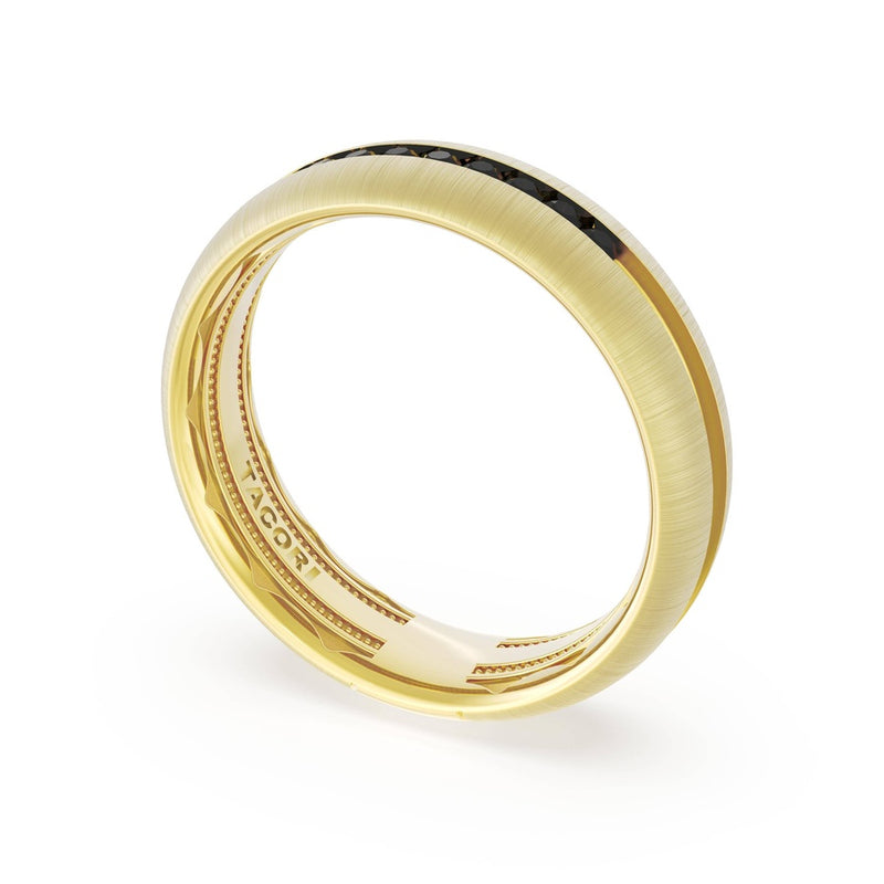 Rounded Satin Finish Black Diamond Wedding Band in 18kt Yellow Gold