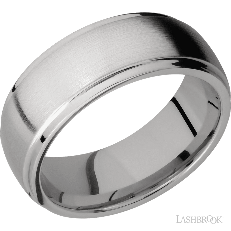8 mm wide Domed Stepped Down Edges Titanium band.