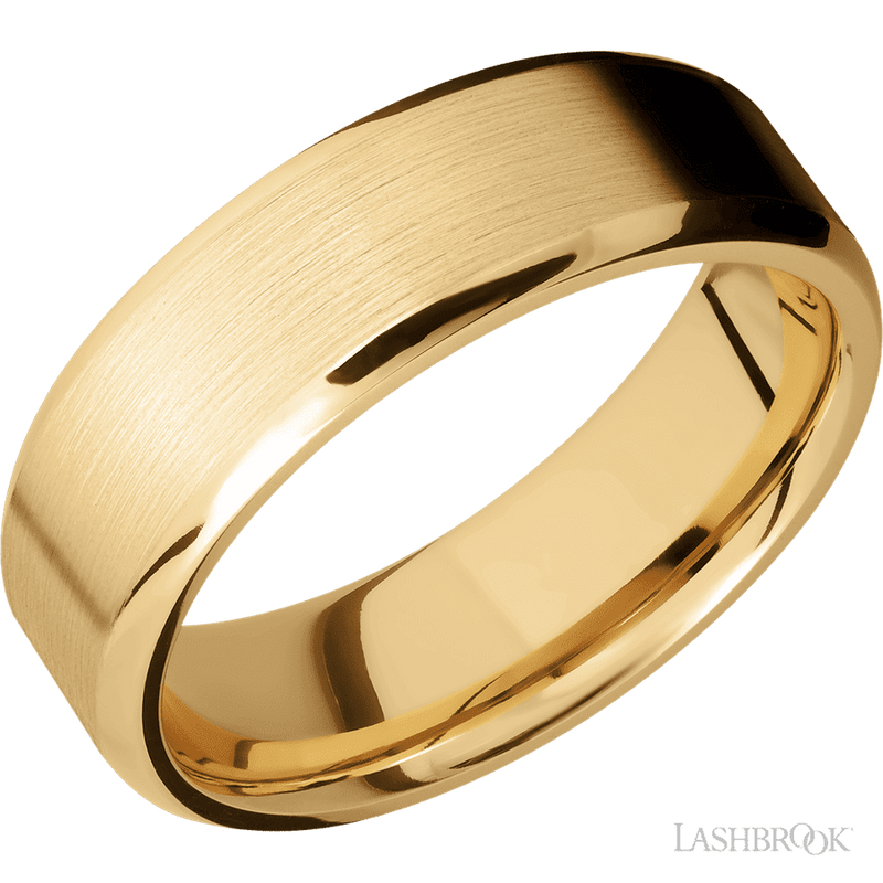 7 mm wide Beveled 10K Yellow Gold band.