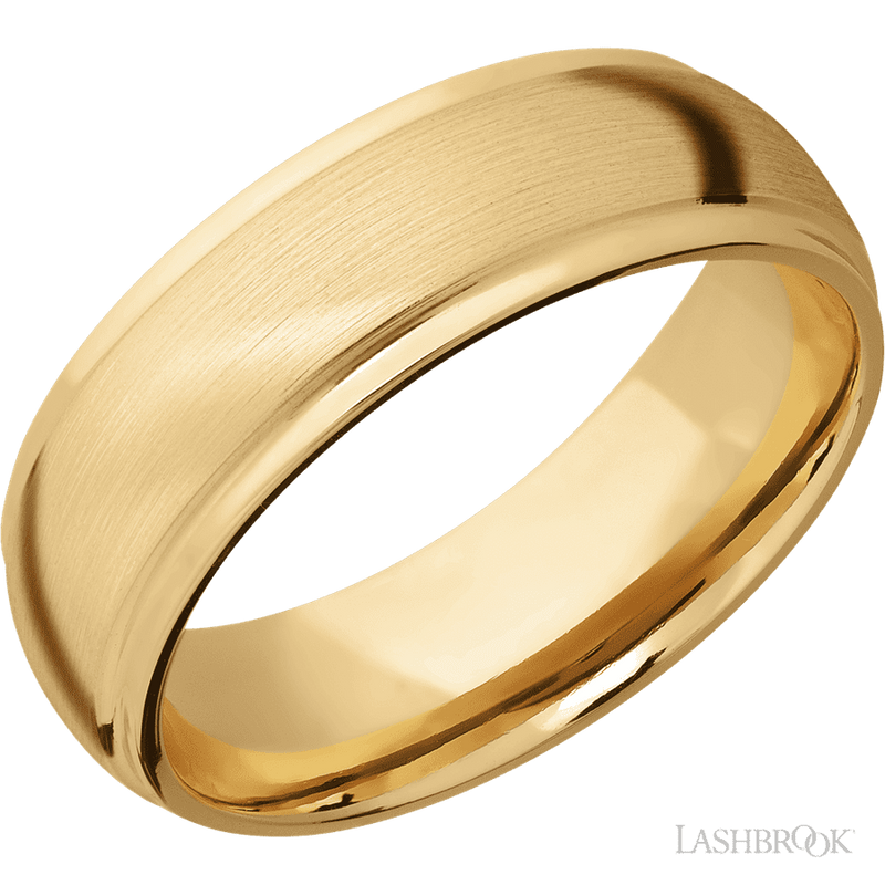 7 mm wide Domed Stepped Down Edges 10K Yellow Gold band.
