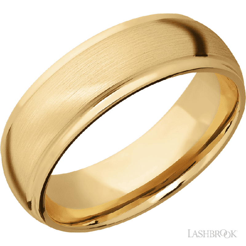 7 mm wide Domed Stepped Down Edges 10K Yellow Gold band.