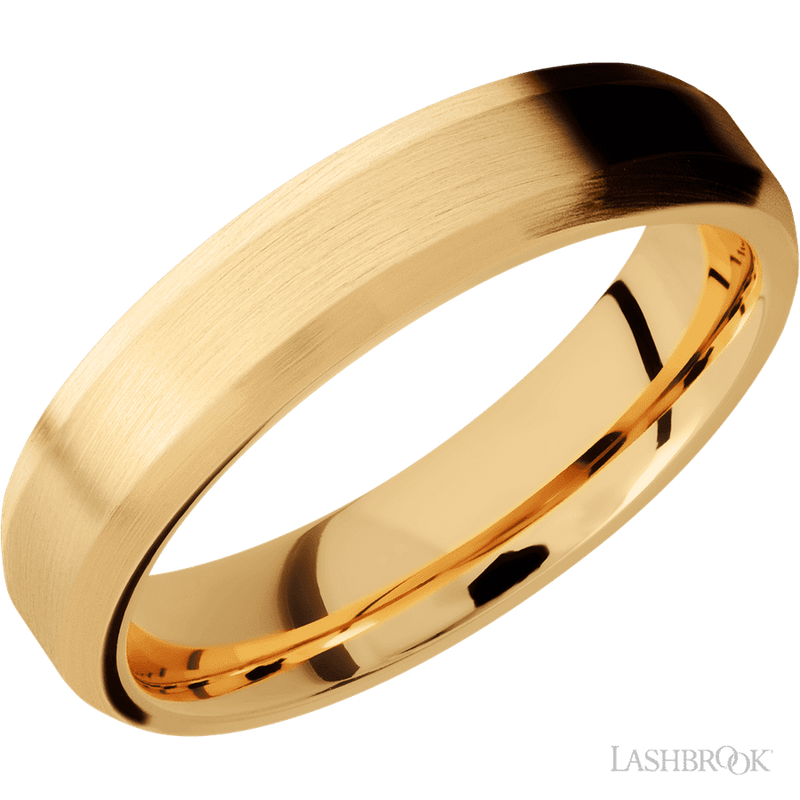 5 mm wide Beveled 14K Yellow Gold band.