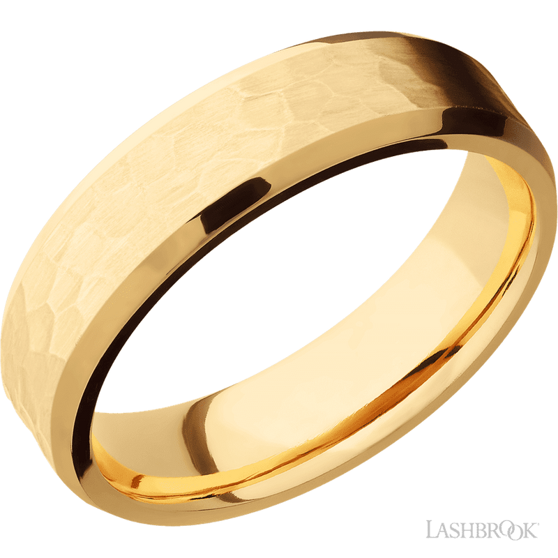 6 mm wide Beveled 14K Yellow Gold band.