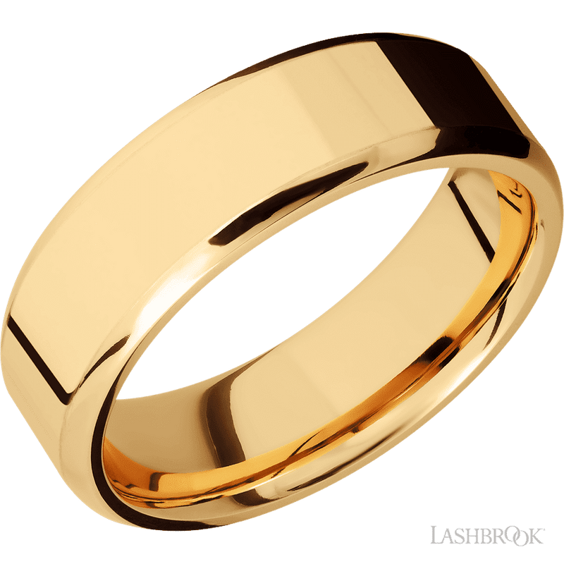 7 mm wide Beveled 14K Yellow Gold band.